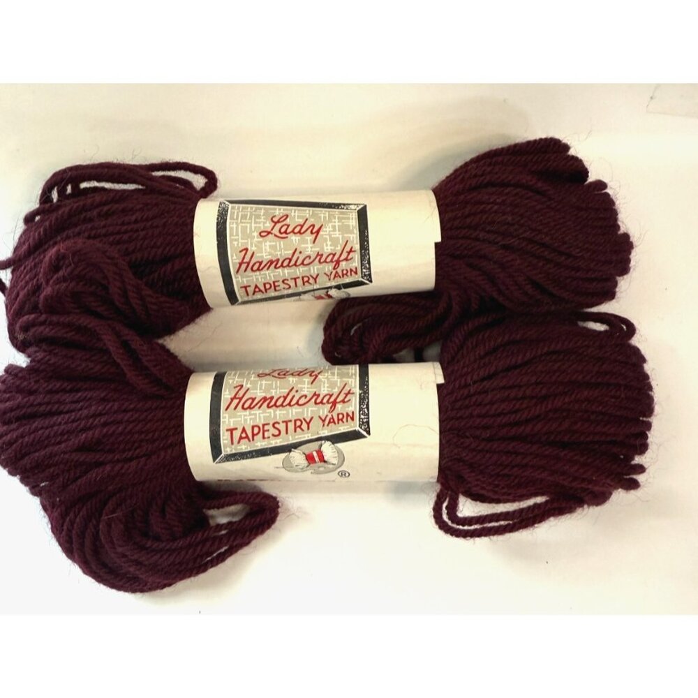 Lot of 2 40 yard Lady Handicraft tapestry wool yarn #414 Winetone